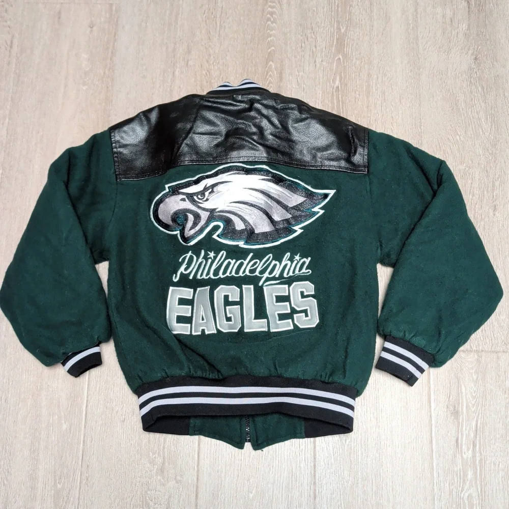 Vintage Philadelphia Eagles Youth Varsity Jacket Kids 11 Large Embroidered Josh